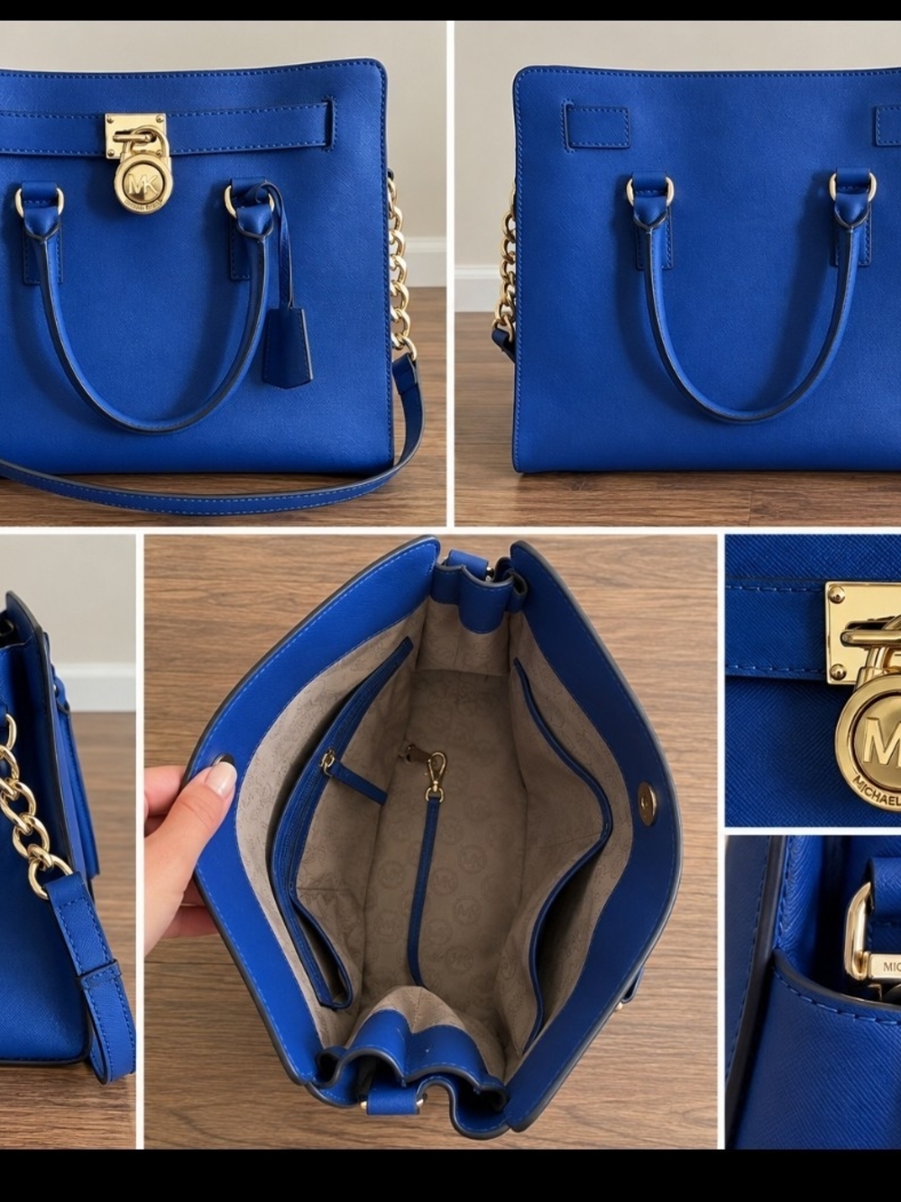 Michael Kors Royal Blue Leather Satchel with Gold Hardware
